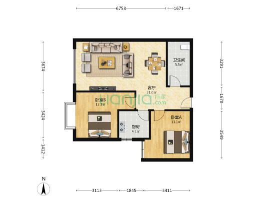 美达花苑 2室1厅1卫 91平方