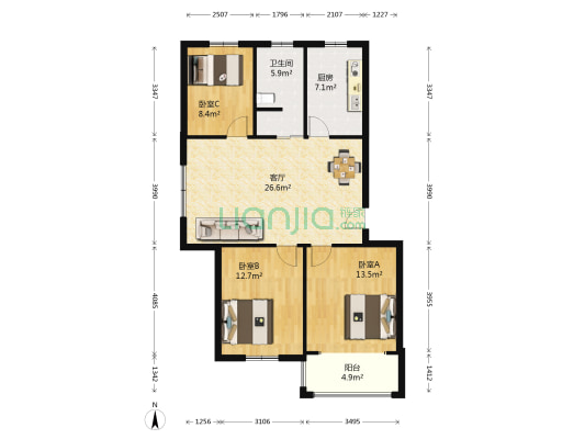 文博家园 3室1厅1卫 96平方