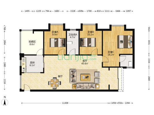 怡康下街 3室1厅2卫 110平方