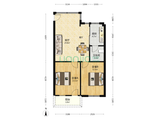 民安街 2室1厅1卫 71平方