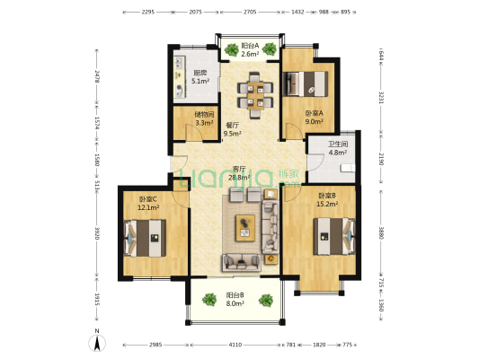 南溪花园一期 3室2厅1卫 110平方