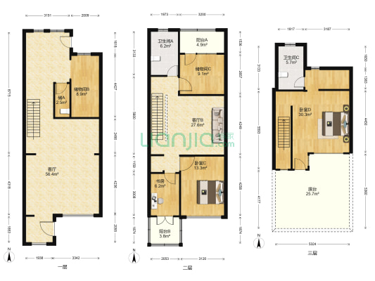绿地21城B区 3室2厅2卫 193平方