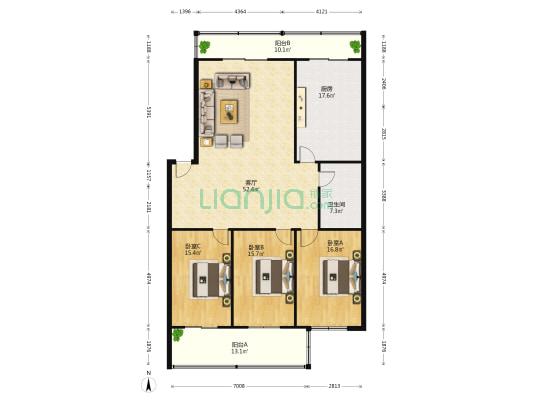 远方超市楼 3室1厅1卫 170平方