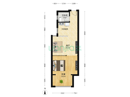 昊达首府 1室1厅1卫 53平方
