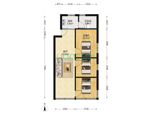 新华路 3室1厅1卫 61平方