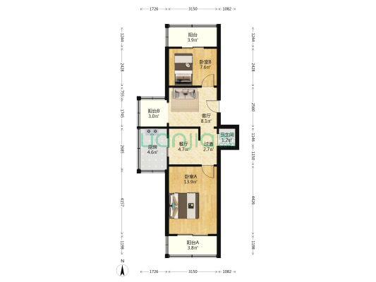 建国三巷6号 2室2厅1卫 61平方