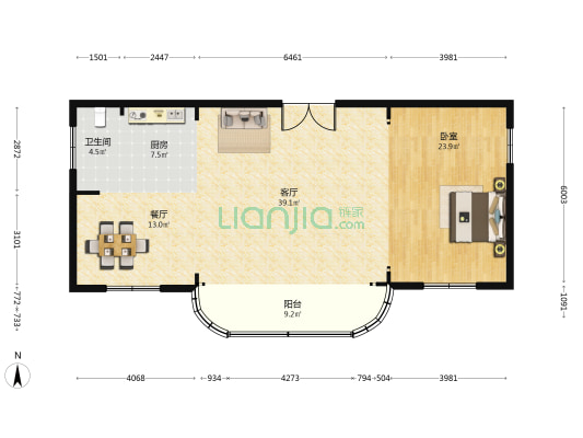 中特大厦A座 1室2厅1卫 136平方