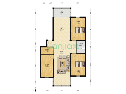商品楼 3室2厅1卫 130平方