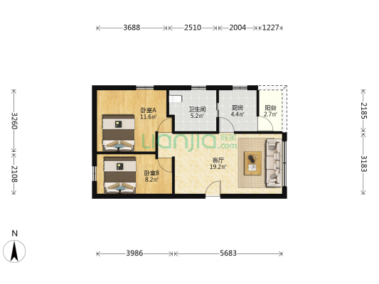 海傍路海傍后街 2室1厅1卫 58平方