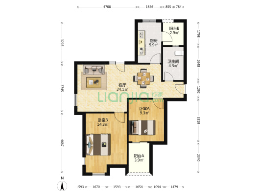 瑞安御景苑 2室1厅1卫 88平方