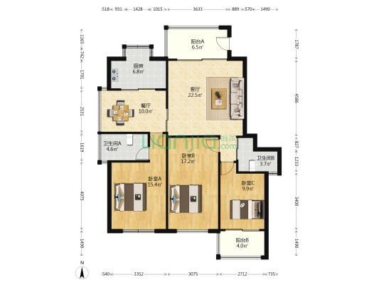 天晟汇成天下 3室2厅2卫 123平方
