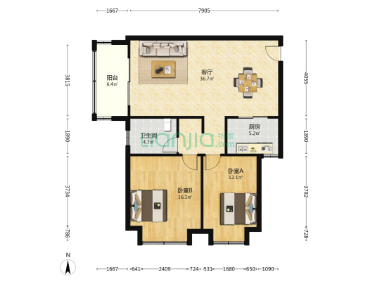 紫薇国际广场B2幢 2室1厅1卫 104平方