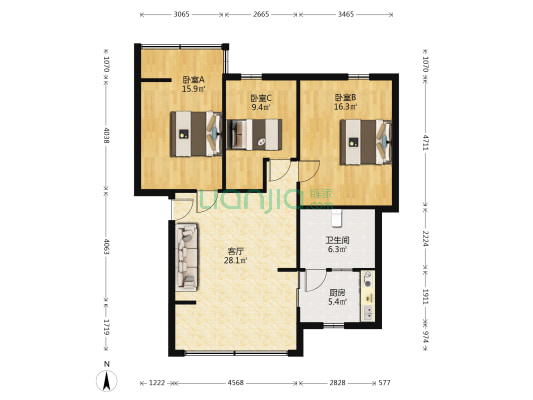 青年路17号 3室1厅1卫 92平方