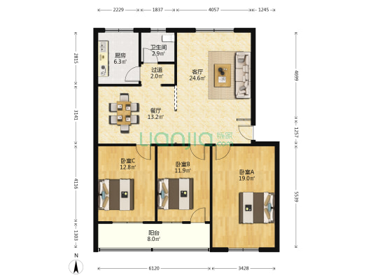 天平小区 3室2厅1卫 115平方