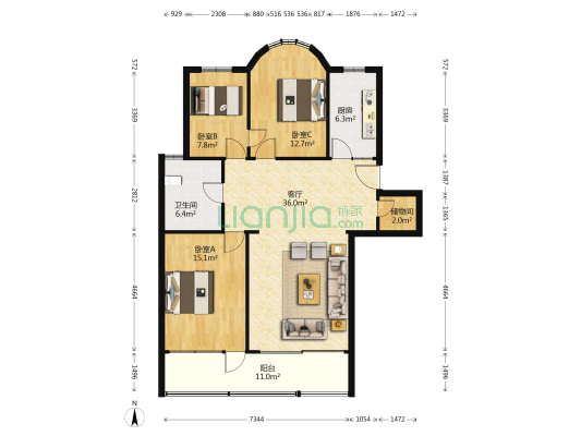 长江花园 3室1厅1卫 111平方