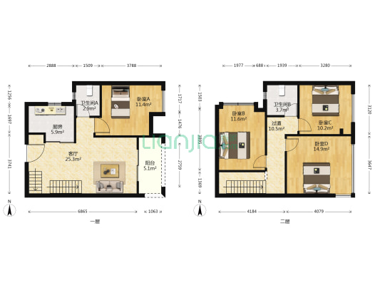 北大资源燕南一期 4室1厅2卫 101平方