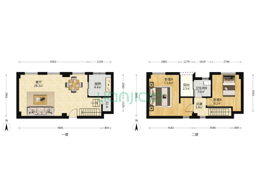 万科城商业街 2室1厅2卫 57平方