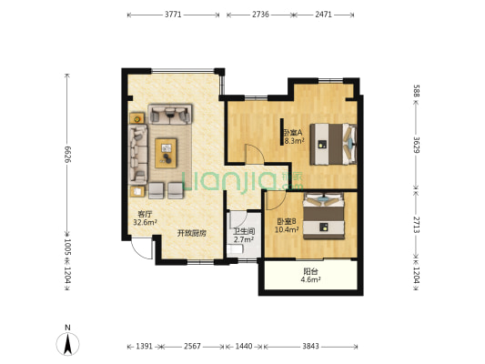 祥亭佳园 2室1厅1卫 91平方