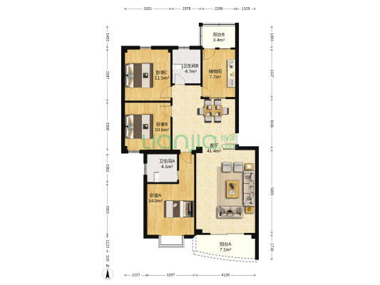 裕景新城 3室1厅2卫 136平方