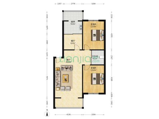 丽江蓝湾 2室2厅1卫 98平方