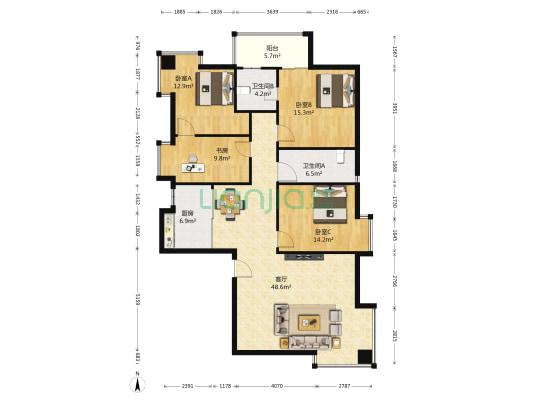 古汉名居 4室1厅2卫 137平方