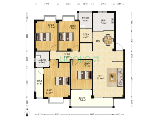 南望山庄 4室1厅2卫 145平方