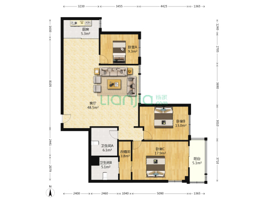 华盛大厦 3室1厅2卫 146平方