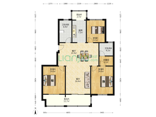 幸福新城北区 3室2厅2卫 133平方