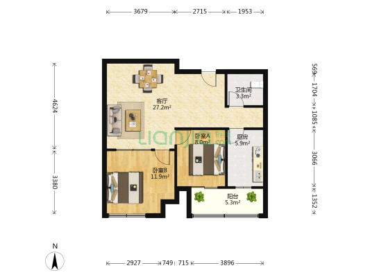 香城郦舍三期 2室1厅1卫 88平方