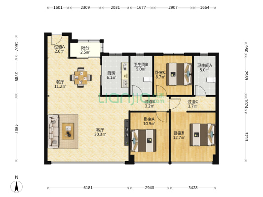 新希望锦麟天玺 3室2厅2卫 138平方