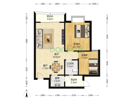 岭南世家华景园 2室2厅1卫 72平方