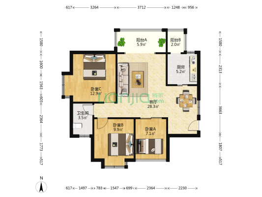 蜀镇·锦丽湾 3室1厅1卫 81平方