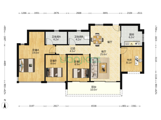 保利天珺 4室1厅2卫 121平方