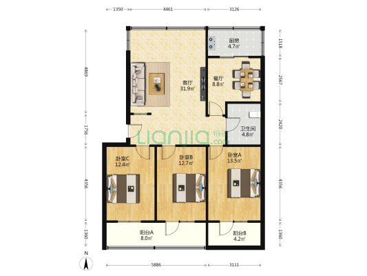 寒旱所南昌路家属院 3室2厅1卫 95平方