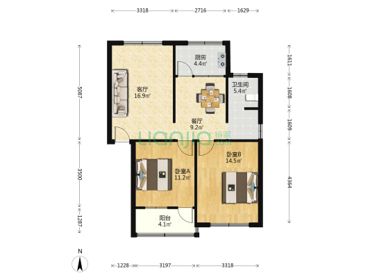 工行宿舍 2室2厅1卫 80平方