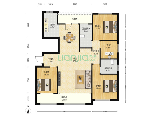 龙族誉珑府一期 4室1厅2卫 148平方