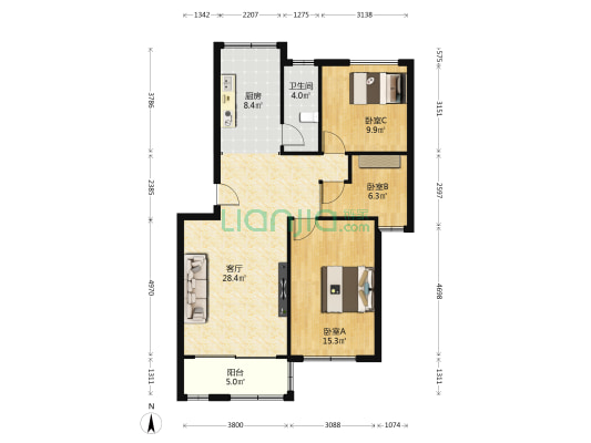 春晖花园 3室1厅1卫 94平方