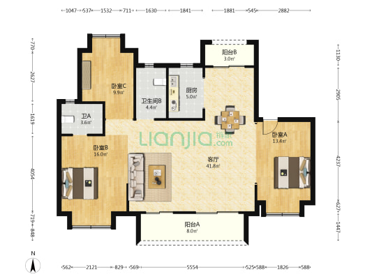天创黄金时代 3室1厅2卫 127平方