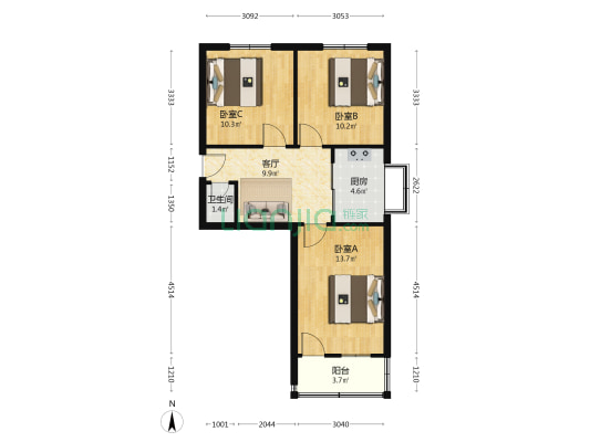 车站北街105号院 3室1厅1卫 67平方