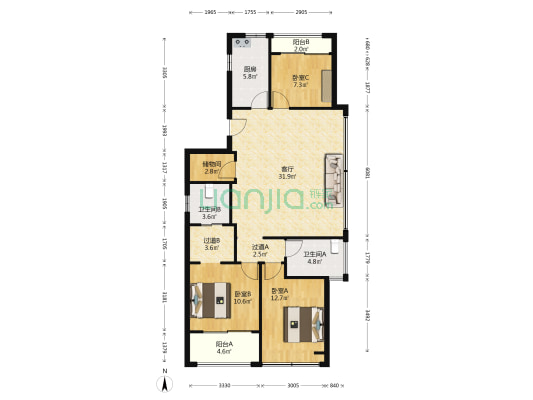 大家镜界府 3室1厅2卫 119平方