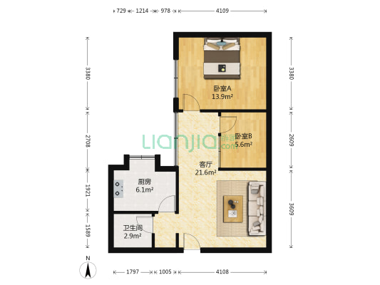 凤凰大厦 2室1厅1卫 67平方