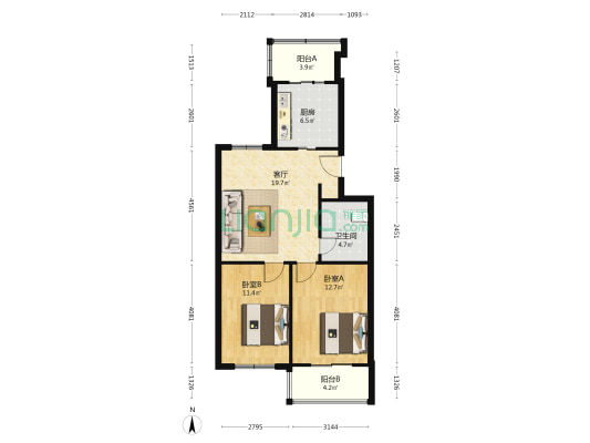 新华西里 2室1厅1卫 99平方