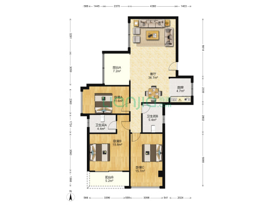 星蓝湾 3室1厅2卫 130平方