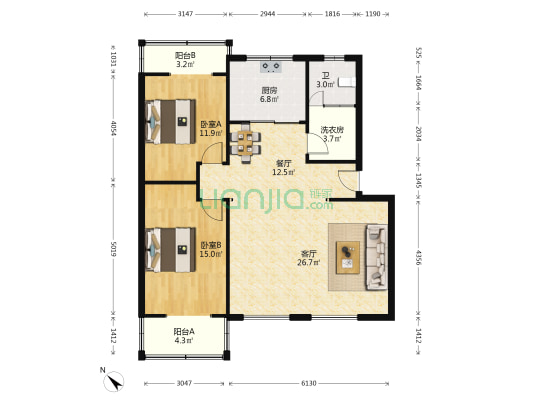 东方太行山住宅区(一安A区) 2室2厅1卫 116平方