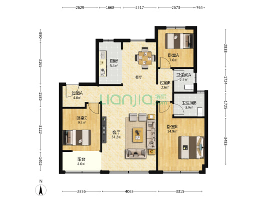 鑫马·齐鑫合著 3室1厅2卫 121平方