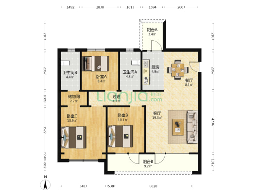 鑫源·珺府 3室2厅2卫 116平方