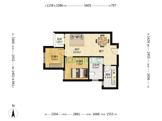 鸿瑞佳苑 2室1厅1卫 62平方