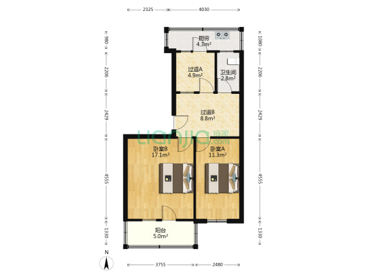 建设南路出版局宿舍 2室0厅1卫 63平方