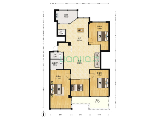 西洪新村 4室2厅3卫 140平方