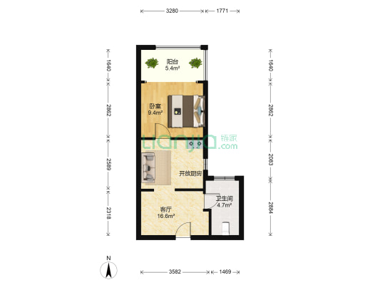 金虹桥东苑怡和园 1室1厅1卫 52平方